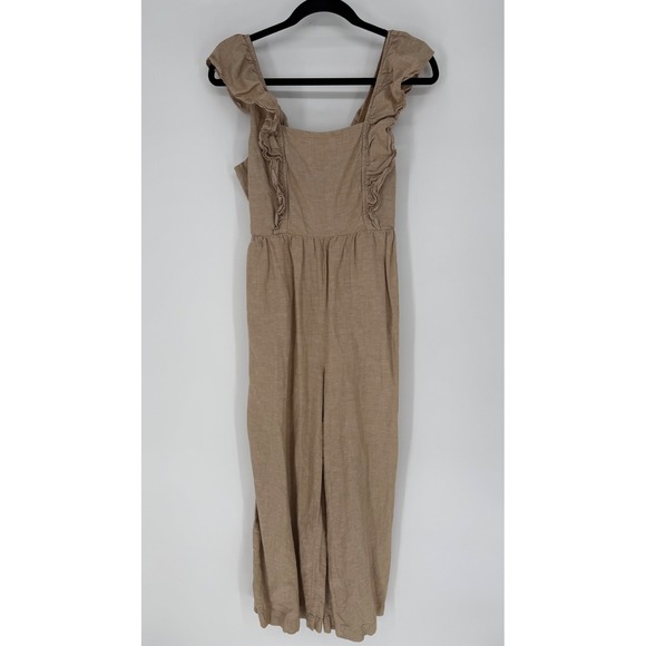 Madewell Pants - MADEWELL LINEN BLEND RUFFLE TIE-BACK JUMPSUIT SEED KHAKI SIZE 0 BEACH VACATION